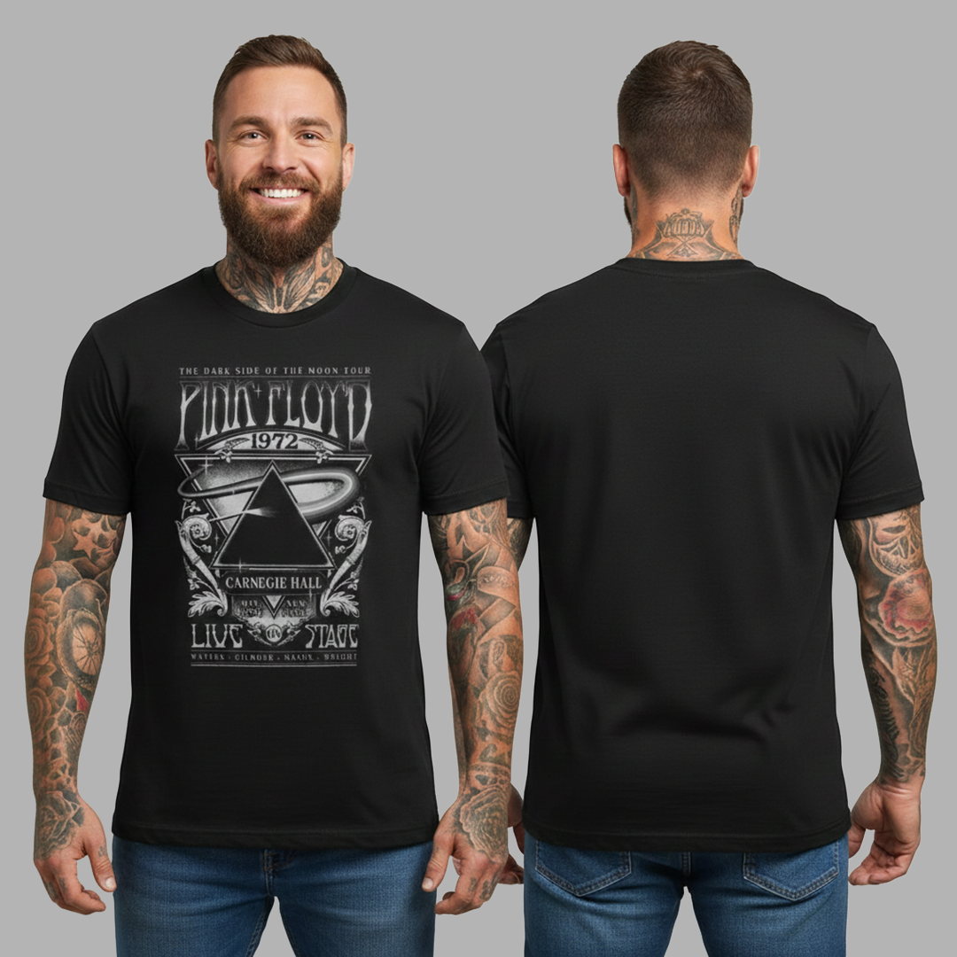 Camiseta Algodón Pink Floyd the Dark Side of the moon Tour 1972 Carnegie Hall Gris