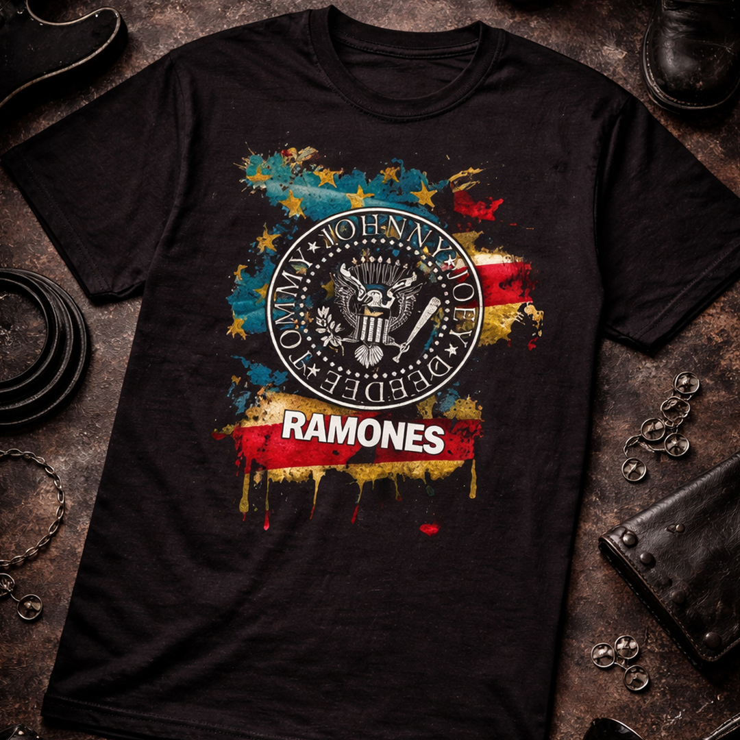 Camiseta Algodon Ramones Logo Bandera