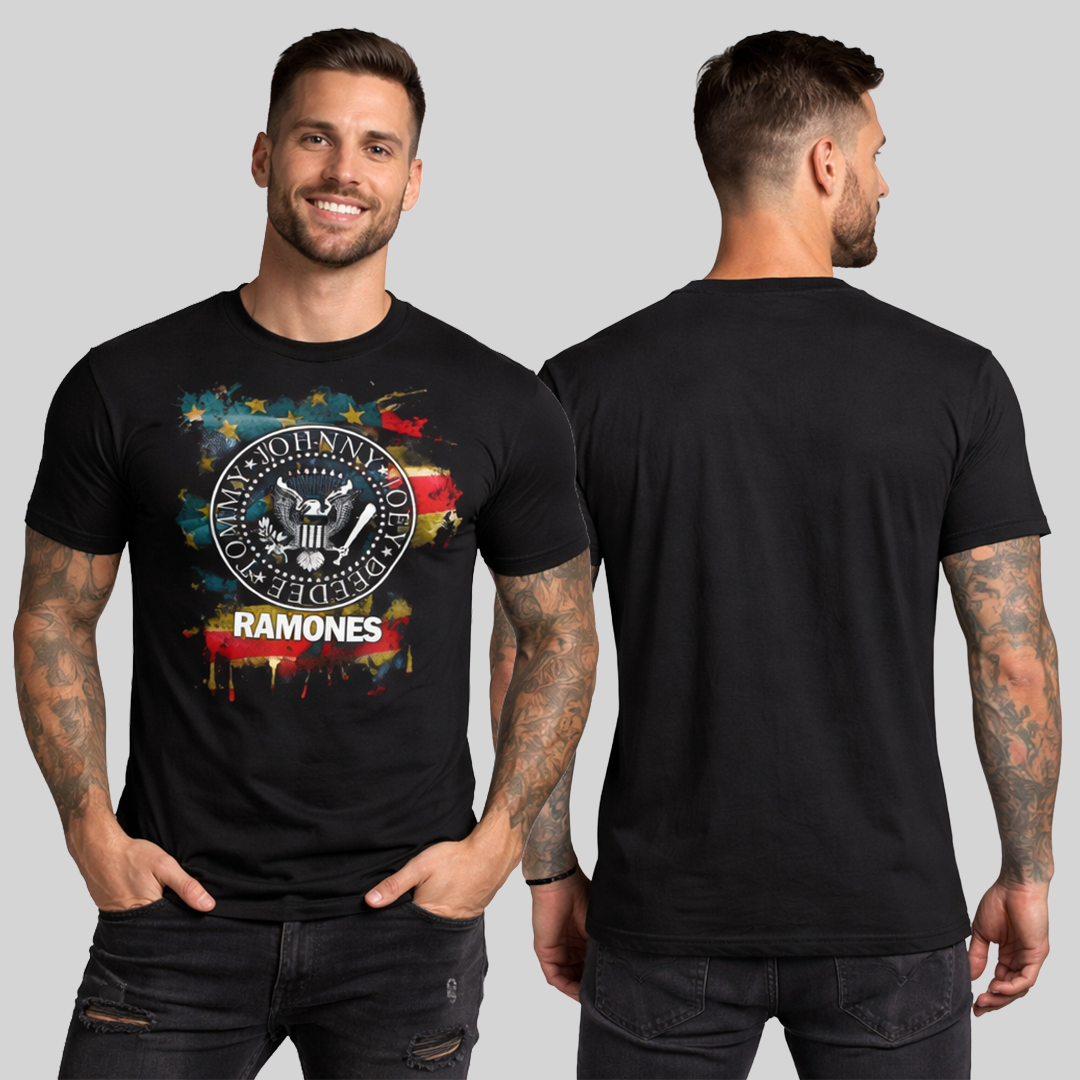Camiseta Algodon Ramones Logo Bandera